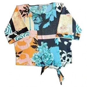 CHICOS Dolman Sleeve Floral Print Popover Blouse Tie Front US Size 1 - Medium